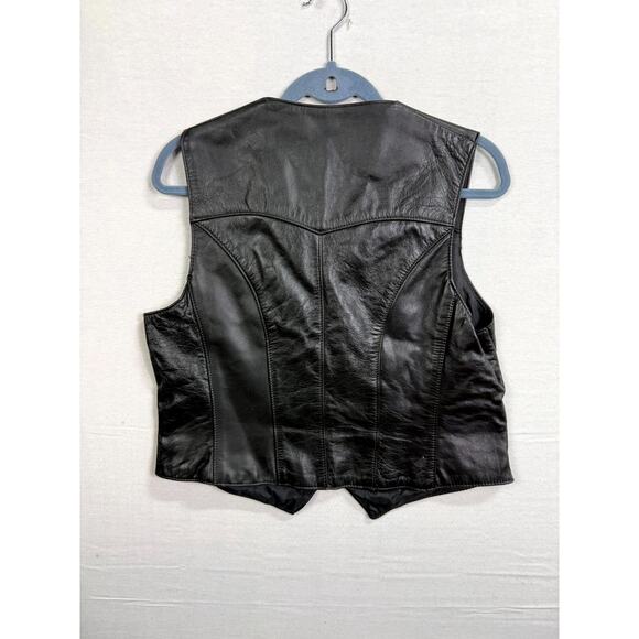 Vtg Park V Leather Biker Vest Womens 16 Black Motorcycle Classic Button Front - Picture 7 of 8